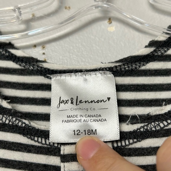 Jax & Lennon Raw hem black and white striped tee romper. Size 12-18m - Picture 8 of 11